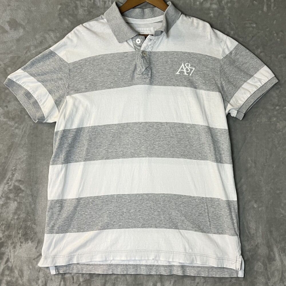Aeropostale Men's Grey White Polo Shirt Short Sleeve Collared Casual Top Size XL